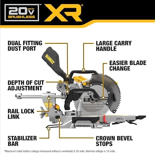 DEWALT 20V MAX XR 12 inch Double Bevel Sliding Miter Saw, Cordless, Tool Only (DCS785B)