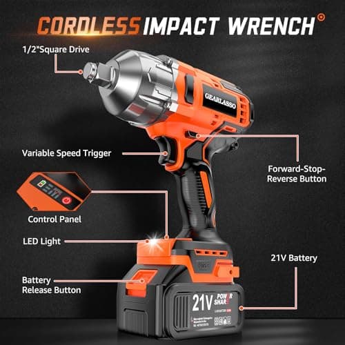 1300N.m(960Ft-lbs) Cordless Impact Wrench 1/2" Brushless High Torque Impact Wrench with 2x 4.0Ah Batteries, 6 Sockets, Charger, Extension Bar for Car, RV, Truck Wheel Lug Nuts