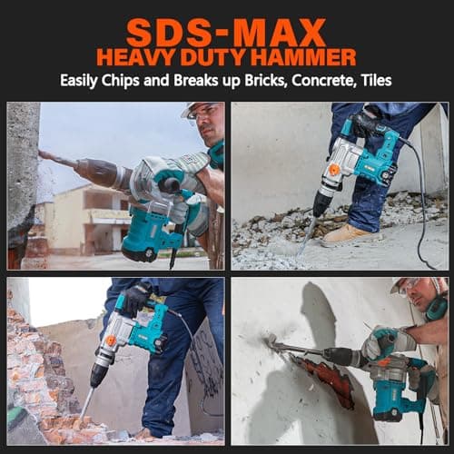 Berserker 1-9/16" SDS-Max Heavy Duty Rotary Hammer Drill with Vibration Control,Safety Clutch,13 Amp 3 Functions Demolition Rotomartillo for Concrete-Including 4 Drill Bits,2 Chisels,Carrying Case