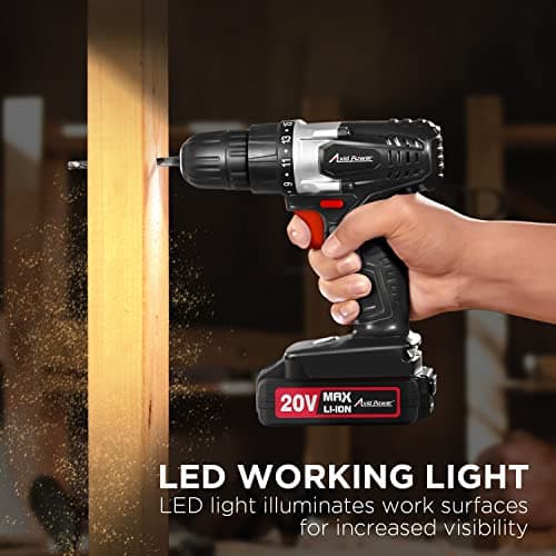 AVID POWER 20V MAX Lithium lon Cordless Drill, Power Drill Set with 3/8-Inch Keyless Chuck, Variable Speed, 16 Position and 22pcs Bits (Black)