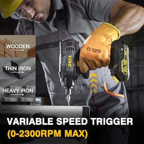 RIDA Impact Driver Kit 180Nm 20V Cordless Impact Drill/Driver Set 1/4" All-Metal Hex Chuck 0-2800RPM Variable Speed, 2000mAh Lithium-ion Battery & 1H Fast Charger, 25 Pcs Driver Bits and Tool Bag