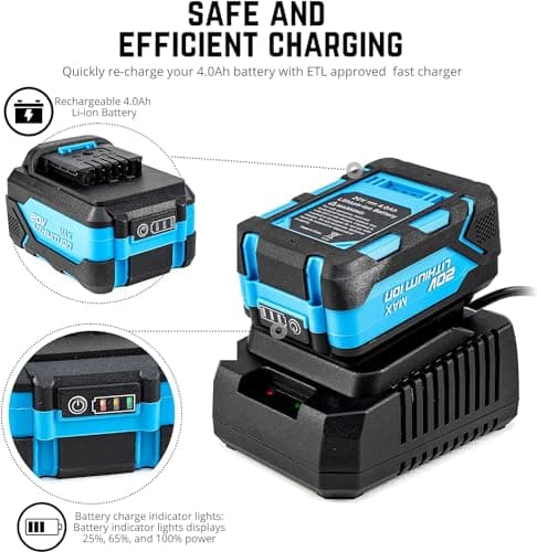 NEIKO 10882A Cordless Rotary Hammer Drill, Includes 20-Volt Li-ion Rechargeable Battery, Fast Charger, SDS Plus Hammer Drill, Heavy Duty Brushless Demolition Hammer, Cordless Hammer Drill, Rotohammer