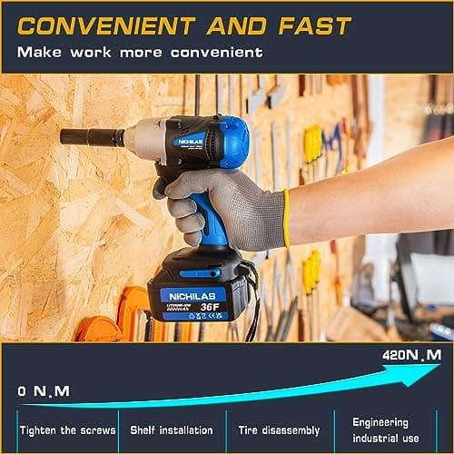 Cordless Impact Wrench, 2 IN 1 Screwdriver Head, 21V electric power wrench, 420Nm High Torque, 4 Pole Motor, Include Battery & Charger & Carrying Plastic Box