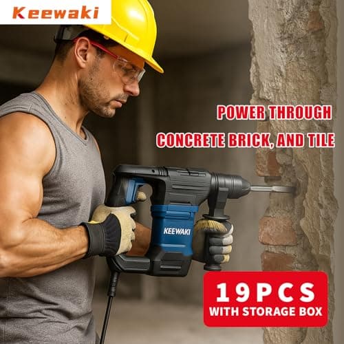 19-Piece SDS Plus Hammer Drill Bits for Concrete and Chisels Set, Cross Carbide Tip Masonry Drill Bit Set, Heavy-Duty Concrete Drill Bits for Brick & Stone, Storage Case Included