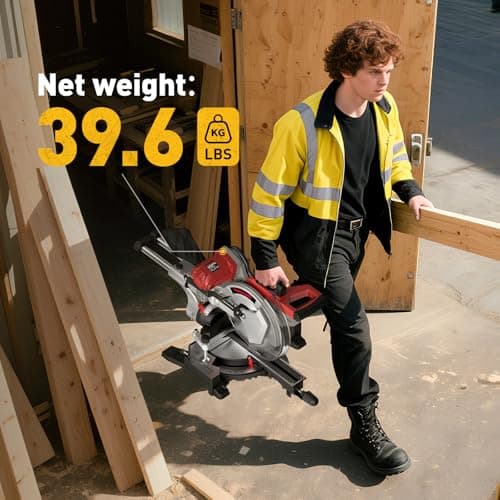 12-Inch Dual-Bevel Sliding Compound Miter Saw, 3800RPM, 15 Amp, Single Bevel 0-45° with Extension Table, 36T Blade, Power Saw for Metal, Plastic, Wood, Laminates