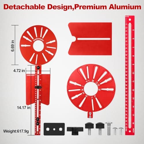 5 In 1 Router Circle Cutting Jig For Cutting/Routing Circle,Aluminum Router Milling Groove Bracket for Straight Or Cylindrical Edges,Adjustable Router Jig and Guide for Woodworking Edging Projects