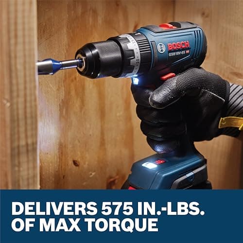 BOSCH GSB18V-65N 1/2 In. Brushless Hammer Drill/Driver - 575 In.-Lbs. Max Torque, Switchable KickBack Control, Rapid Mode Selector, Dual LED Worklights, All-Metal Chuck (Bare Tool)