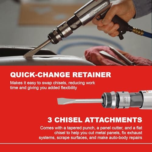 Ingersoll Rand 114GQC Air Hammer - 3 PC Chisel Set with Tapered Punch, Panel Cutter, Flat Chisel, 2-5/8 Inch stroke, 3500 BPM, Lightweight, Compact, Gray