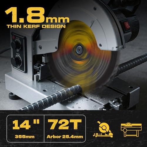 14BLADEST Blade for Cutting Mild Steel with 1" Arbor, for Circular and Chop Saws, No Heat, No Burrs & Virtually No Sparks, Carbide-Tipped TCT Blade for Cold Metal Cutting,14-Inch x 72-Tooth