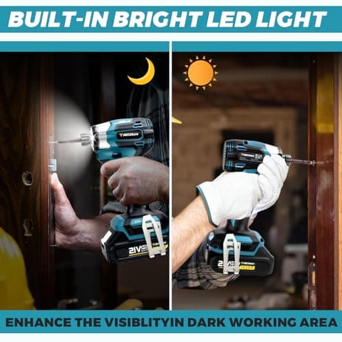 Impact Driver Kit,21V Max Torque 3095 In-lbs(350 N.m) Cordless Impact Driver Set with Two 2.0 Ah Battery, 1/4" Hex Chuck Power Impact Drill, 0-4000 RPM Variable Speed,10Pcs Bits,Toolboxes