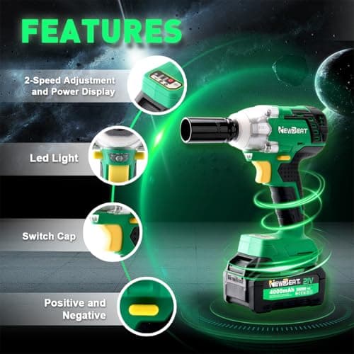 Cordless Impact Wrench, 21V Brushless 1/2 inch Impact Wrench, Electric Impact Gun, Power Impact Driver with 4.0Ah Battery and Charger, Variable Speeds for Car, Home DIY, Tire Removal Tool