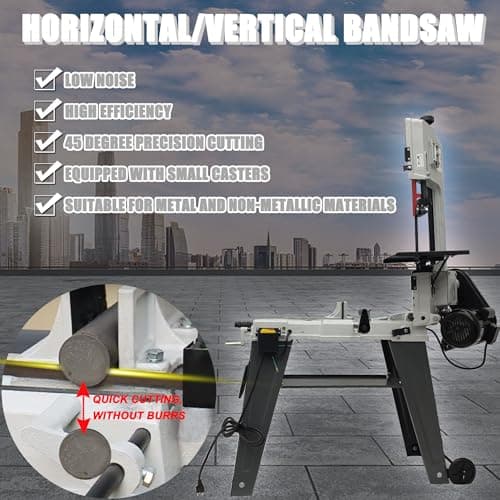 110V Horizontal Vertical Bandsaw 1/2HP 420W Bench Top Metal Cutting Bandsaw Machine with 100x150mm Cutting Capacity Tilting Vise 0-45° Casters Work Light for Metal & Non-Metallic Materials