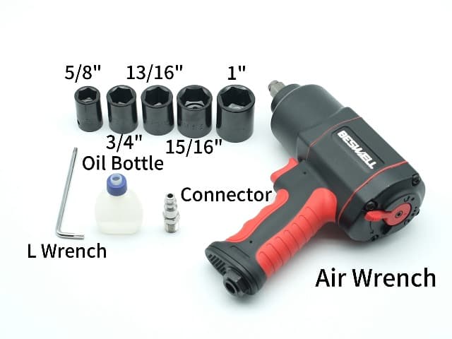 Beswell® 1/2-Inch Air Impact Wrench-1180 Foot-Pounds Max Loosen Torque Output-Well Balanced Lightweight 4.6Lbs-Includes 5-Pieces CR-V Steel SAE Impact Sockets Set & Carrying Case