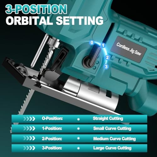 Jigsaw, Cordless Jig Saw Tool for Makita 18V Battery, Varible Speed, with LED Light, 0°-45° Bevel Cuts, 3-Position Orbital Jigsaw for Wood/PVC/Metal Cutting (Tool Only)