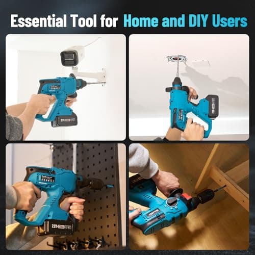 Seesii 21V Cordless Rotary Hammer Drill, 2x4.0Ah Battery Power Hammer with SDS-Plus Change Adapter Including 3 Drill Bits, Flat/Point Chisels Lightweight Electric Hammer Drill for DIY Projects