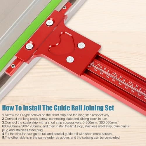Updated Version Parallel Rail Guide System, Woodworking Track Saw Guide Rail Joining Set Aluminium Alloy Circular Saw Track Set Fixed Guide Rail Bracket Universal T-Track Auxiliary Tool (Red)
