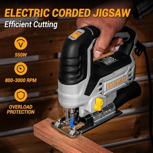 Jig Saw Corded: DEKOPRO Electric Jigsaw Tool Power Jig Saws for Woodworking, Wood Cutter Hand Tool with 6 Variable Speed, 4 Orbital Settings, ±45° Bevel Cutting, Tool-less Blade Quick Release
