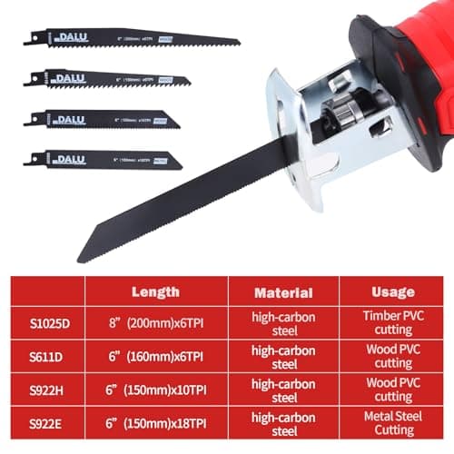 Cordless Reciprocating Saw | 21V 2000mAh * 2 Batteries, 3000RPM, 28mm Stroke Length, 4 Blades | Electric Power Reciprocating Saw for Wood/Metal/PVC Cutting