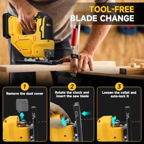 Cordless Jig Saw for DeWalt 20V Battery, Brushless Jigsaw Tool, 0°-45° Bevel Cuts, 3-Position Orbital for Wood/Metal/PVC Cutting (NO Battery)