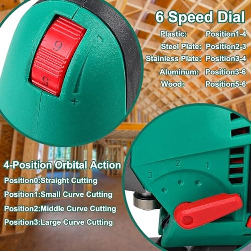 HYCHIKA Jig saw, 6.7A Jig Saw 800-3000SPM with 6 Variable Speeds, 4 Orbital Sets, Bevel Angle 45°, 6PCS Blades, Pure Copper Motor, Laser Guide, Wood Metal Plastic Cutting