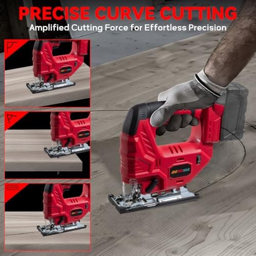 Cordless Jig Saw for Milwaukee M18 Battery, 7 Speed Variable Up to 3200RPM, LED Light, 45° Bevel Cuts, 3 Orbital Motions, with Jig Saw Blade for Straight/Curve/Circle Cutting(Battery Not Include)