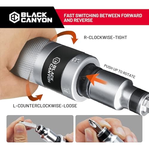 BLACK CANYON 1/2" S2 Hand Impact Screwdriver, 12-Pieces Tip Styles Slotted, Phillips, Hex, Manual Reversible Impact Driver, Disengage Rusted Fasteners or Frozen Bolts, Ideal Hand Tool for Men, Dad