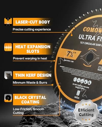 COMOWARE 7 1/4“ Circular Saw Blade, 60T ATB Circular Saw Blade, 5/8" Arbor, TCT Carbide-Tipped, Anti-Vibration, Teflon Anti-Stick, Miter Saws Blades for Wood, Laminate, Plywood & Hardwoods