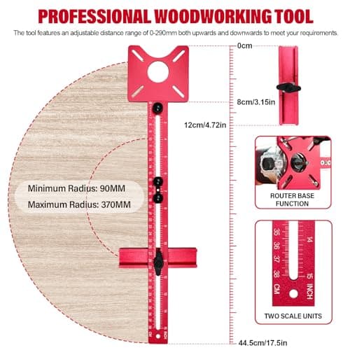 New 4 in 1 Router Milling Groove Bracket, Aluminum Alloy Router Circle Cutting Jig, Multifunctional Router Guide for Cutting Circles, Adjustable Router Jig Tool for Woodworking (Rose Red)