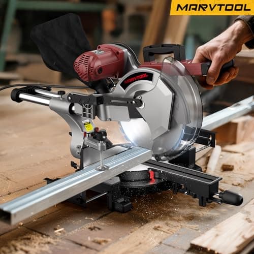 12-Inch Dual-Bevel Sliding Compound Miter Saw, 3800RPM, 15 Amp, Single Bevel 0-45° with Extension Table, 36T Blade, Power Saw for Metal, Plastic, Wood, Laminates