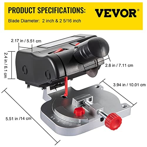 VEVOR Mini Miter Cut-off Chop Saw, 110V Two 2-5/16" Blade of Steel and Resin with 1/2inch Cutting Depth, 0-45° Benchtop Miter Saw for Copper, Aluminum, Wood, Zinc in Hobby Craft