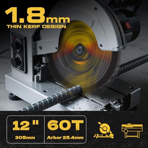 12BLADEST Blade for Cutting Mild Steel with 1" Arbor, for Circular and Chop Saws, No Heat, No Burrs & Virtually No Sparks, Carbide-Tipped TCT Blade for Cold Metal Cutting,12-Inch x 60-Tooth