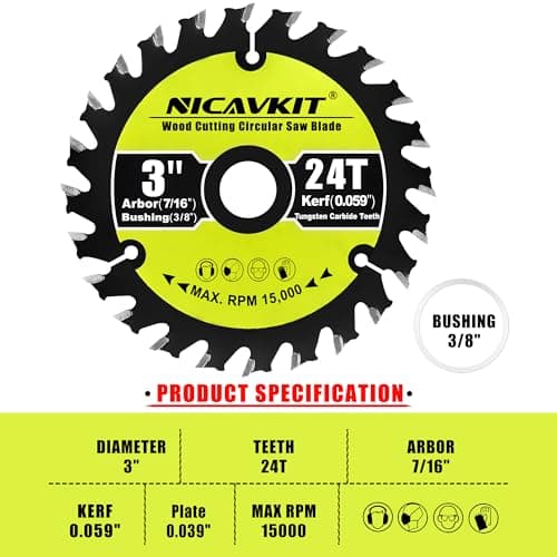 3Pack 3 Inch 24T Wood Cutting Circular Saw Blade for Woods, Plastic, PVC, Acrylic, Aluminum,7/16" Arbor TCT Saw Blade Compatible with All Dremel Saw-MAX, Ultra-Saws, RotoZip Saws,Dewalt Saws