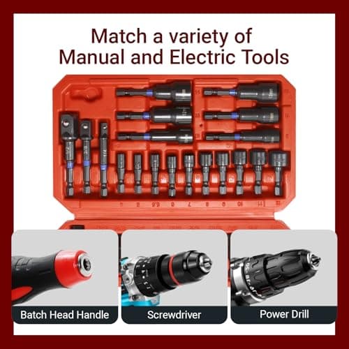 39-Piece Magnetic Nut Driver Set, Includes Metric & SAE Impact Driver Bit Set, Bit Extension & Drill Bit Adapter | 1/4" Hex Shank | Cr-V Steel, Screwdriver Bits, Bit Holder, Slotting Tool Box