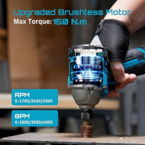 SEESII 16.8V Impact Driver Kit, 1/4" Hex Cordless Impact Driver Set & 2×2.0Ah Batteries, 150N.m Max Torque(1327 In-lbs) Brushless Power Impact Driver w/ 16Pcs Drill Bits, 0-3300RPM Variable Speed