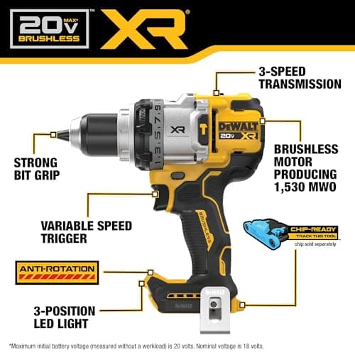 DEWALT 20V MAX XR 1/2 Inch Cordless Hammer Drill Kit with 8AH Battery and Charger (DCD1007WW1)