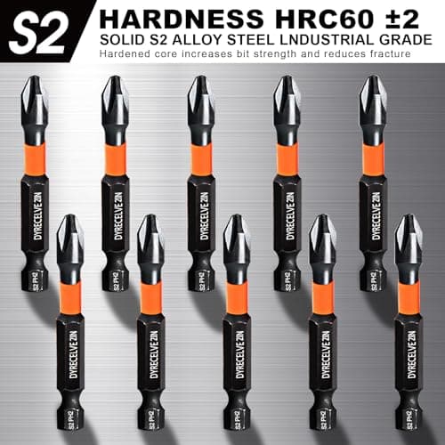 10-Pack Phillips Bits #2 Impact, 2-Inch Magnetic Phillips Head Drill & Screwdriver Bits, PH2 Premium S2 Steel 1/4" Hex Shank for Impact Drivers, Professional & DIY Use