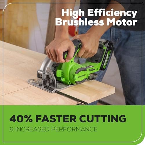 Greenworks 24V Circular Saw,Brushless 6-1/2"Battery Circular saw Cordless,4,800 RPM,Adjustable Cutting Depth 45°/90°,With 24V 2Ah Battery and Charger