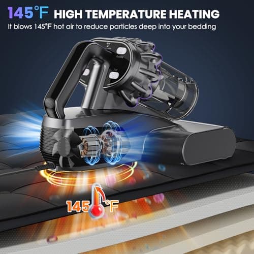 Mattress Vacuum Cleaner, 16Kpa Bed Vacuum Vleaner 253.7nm UV-C Light, 145°F Heat, HEPA Filter & Ultrasonic, Versatile Handheld Vacuums for Bed, Sofa, Couch, Crib (Corded,600W)