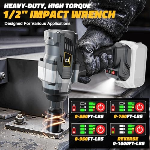 Cordless Impact Wrench 1/2 inch Compatible with Dewalt Battery, 1000FT-LBS (1360N.m) Brushless Electric Impact Gun Includes LED Work Light, 2100RPM High Torque Impact Driver, Bare Tool Only