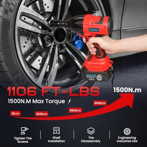 Cordless Impact Wrench, 1106 FT-lbs 1500Nm Brushless Impact Gun 1/2", 18V 2 * 5.0 Ah Multifunction Power Impact Driver for Home Car Truck Mower