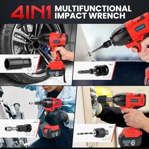 Cordless Impact Wrench, 1106 FT-lbs 1500Nm Brushless Impact Gun 1/2", 18V 2 * 5.0 Ah Multifunction Power Impact Driver for Home Car Truck Mower