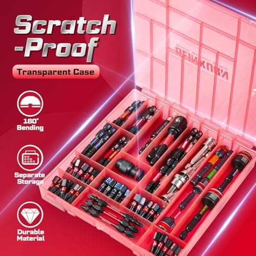 98Pieces 1”/2” Impact Screwdriver Bits Set, Magnetic S2 Steel (Phillips/Slotted/Square/Torx/Hex/Security Torx) Driver Bits Tips,Impact Bit Holder and Nut Driver with Red Storage Box Case