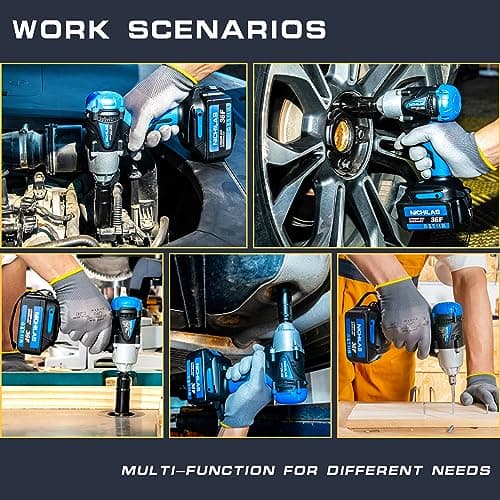 Cordless Impact Wrench, 2 IN 1 Screwdriver Head, 21V electric power wrench, 420Nm High Torque, 4 Pole Motor, Include Battery & Charger & Carrying Plastic Box