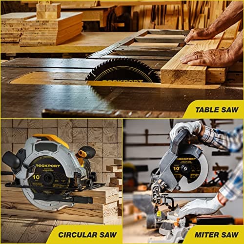 ROCKPORT Table Saw Blades 10 inch 60 Teeth - (1 Pack) 10" Table Saw Blades & 10 inch Miter Saw Blades, 5/8" Arbor, Multipupose Carbide Tip Circular Saw Blade for Fine Finish Cutting of Wood & Laminate