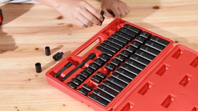 CASOMAN 3/8" Drive Impact Socket Set, 49 Piece Standard SAE and Metric Sizes (5/16-Inch to 3/4-Inch and 8-22 mm), 6 Point, Cr-V Steel Socket Set