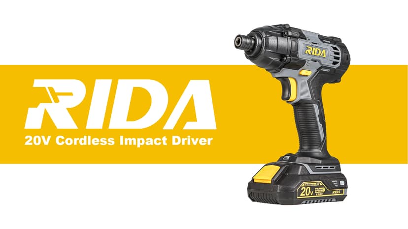 RIDA Impact Driver Kit 180Nm 20V Cordless Impact Drill/Driver Set 1/4" All-Metal Hex Chuck 0-2800RPM Variable Speed, 2000mAh Lithium-ion Battery & 1H Fast Charger, 25 Pcs Driver Bits and Tool Bag