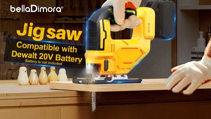 Jig saw compatible with Dewalt 20V Battery (Battery not Included) Cordless Jigsaw with LED Work Light, 0°- 45° Bevel Cuts, 3 Orbital Settings for Straight/Curve/Bevel/Circle Cutting