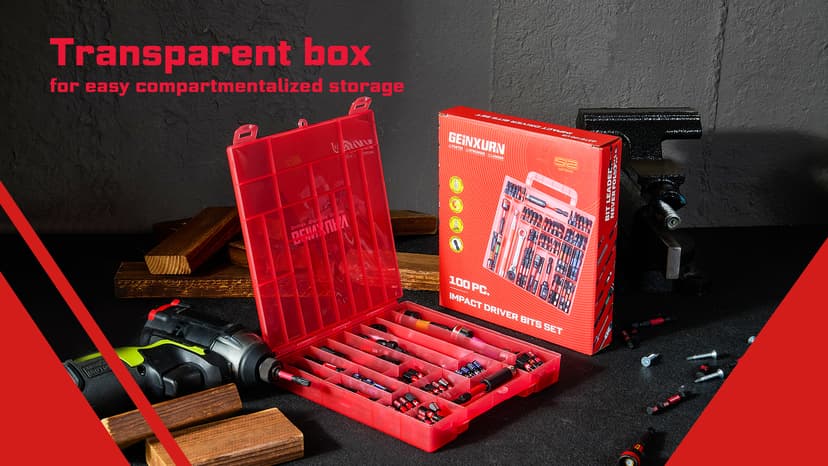 98Pieces 1”/2” Impact Screwdriver Bits Set, Magnetic S2 Steel (Phillips/Slotted/Square/Torx/Hex/Security Torx) Driver Bits Tips,Impact Bit Holder and Nut Driver with Red Storage Box Case