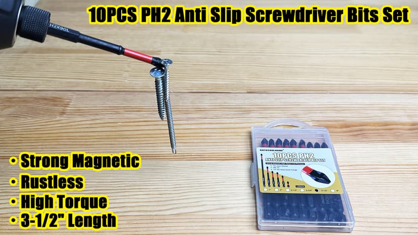 AUTOTOOLHOME 10 Pack Phillips PH2 Magnetic Anti Slip Screwdriver Bit Set 3-1/2" Length TS2 Anti-Slip Long Drill Bits Impact Driver Bits