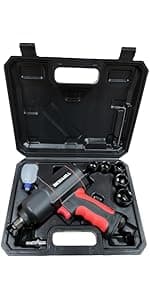 Beswell® 1/2-Inch Air Impact Wrench-1180 Foot-Pounds Max Loosen Torque Output-Well Balanced Lightweight 4.6Lbs-Includes 5-Pieces CR-V Steel SAE Impact Sockets Set & Carrying Case
